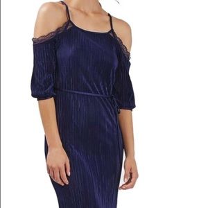 Cold shoulder Plisse Midi Dress. True Navy Blue.